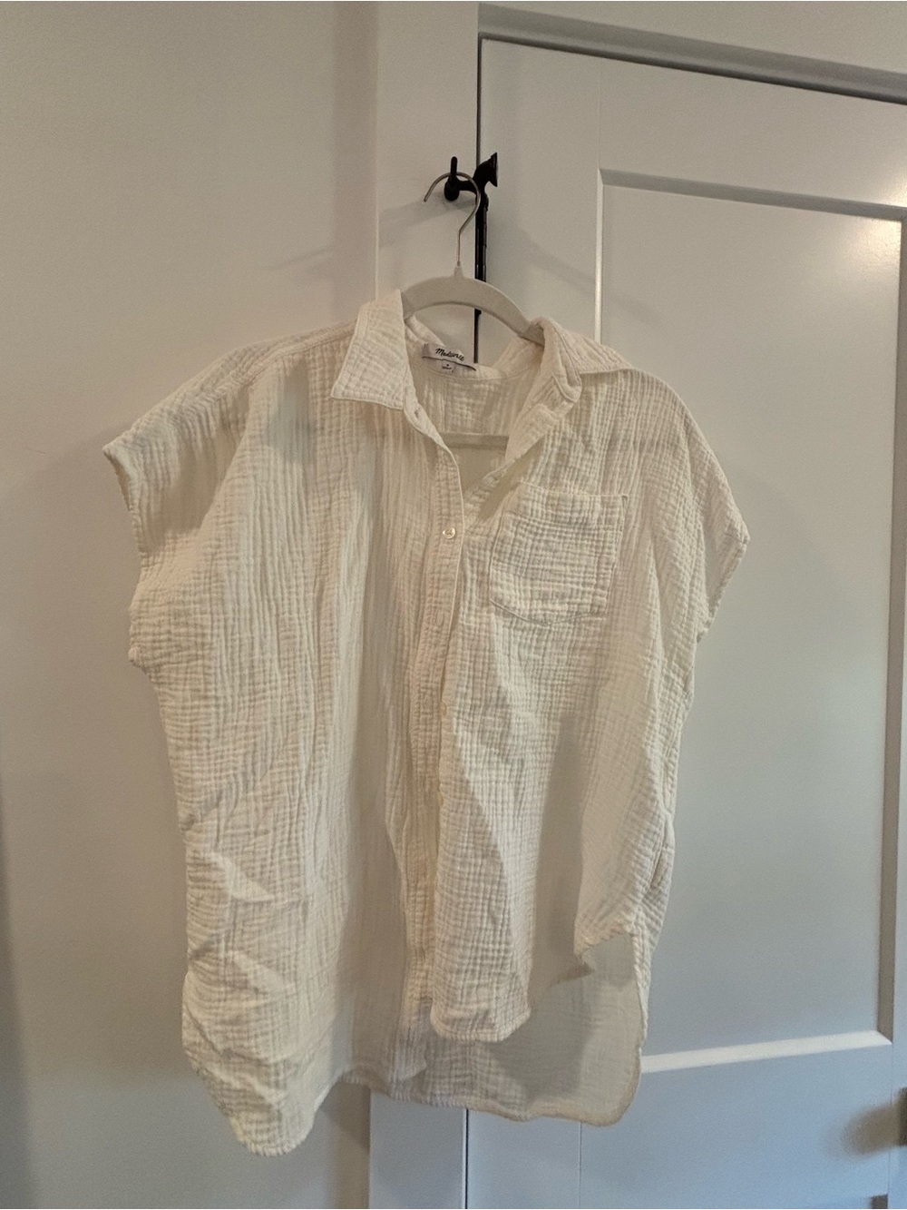 Madewell Cream Short-Sleeve Button-Down Gauzy Cotton Shirt
